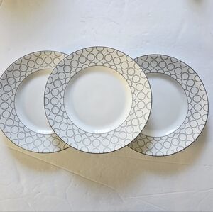 222 Fifth Elegant White w/ Silver Chain Link Pattern 9" Salad Plate Set of Three